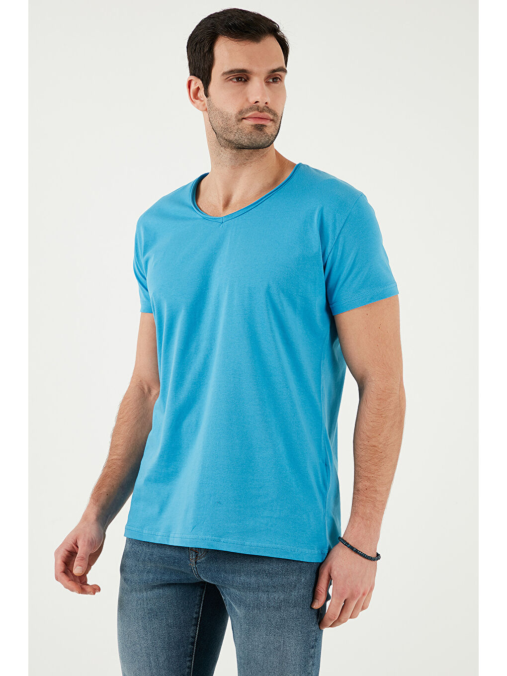Buratti Indigo % 100 Pamuk Slim Fit V Yaka Basic Erkek Tişört 5412001 - 4