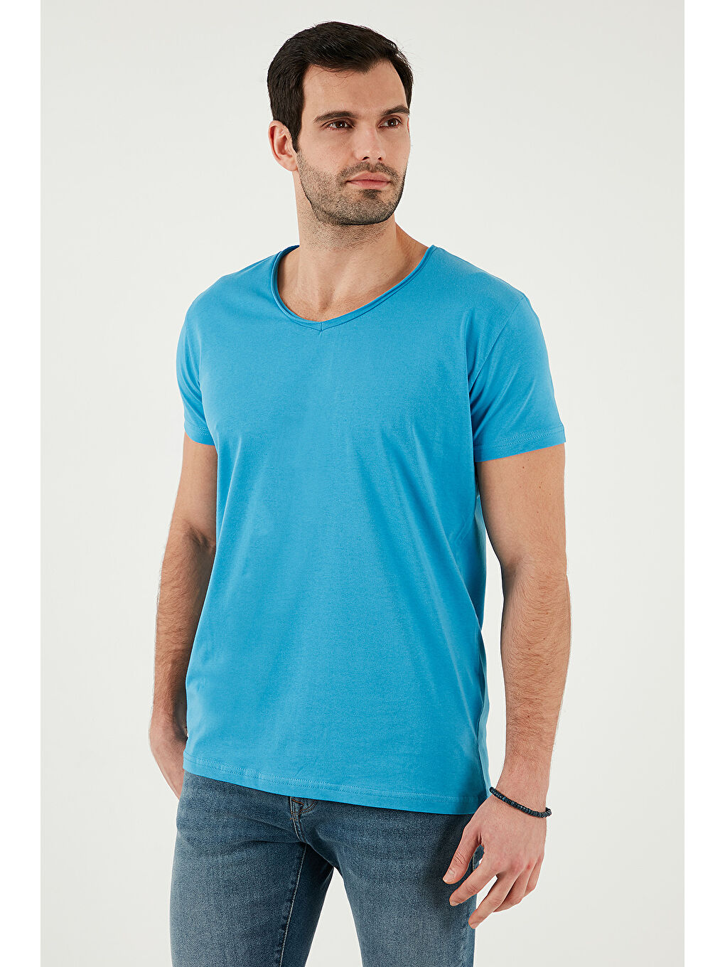 Buratti Indigo % 100 Pamuk Slim Fit V Yaka Basic Erkek Tişört 5412001 - 5