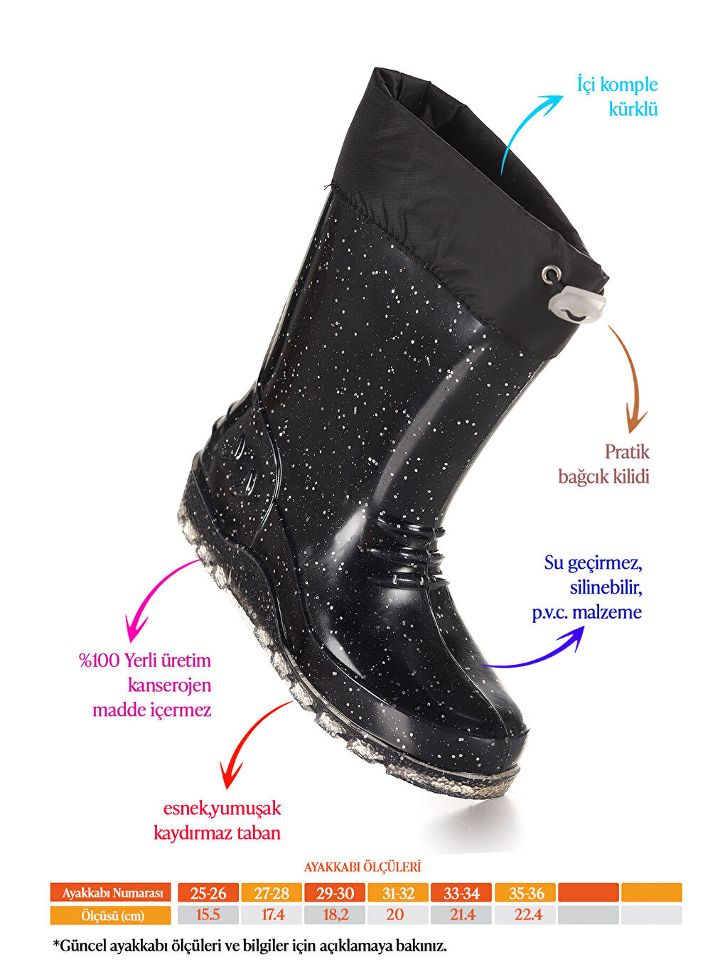 Siyah Savana Su Geçirmez Kız Çocuk Yağmur Çizmesi-5