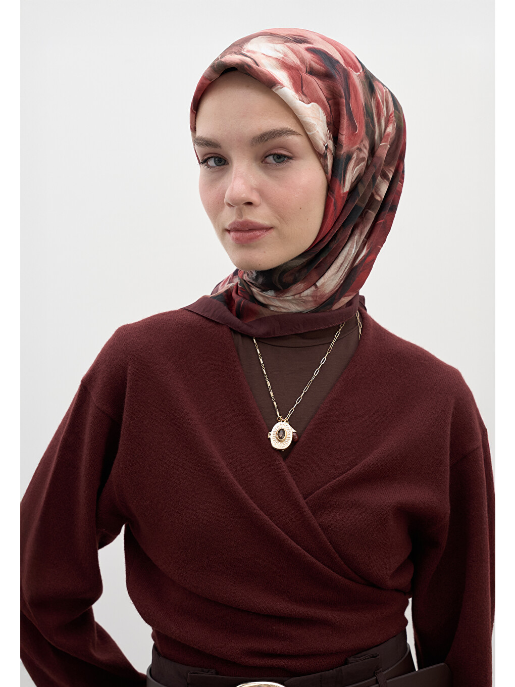 Mıdnıght Floral Desen Pamuklu Viskon Eşarp Bordo-2