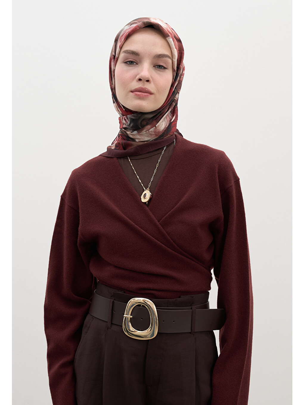 Mıdnıght Floral Desen Pamuklu Viskon Eşarp Bordo-3