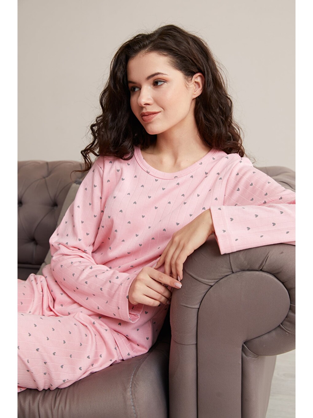 Pembe Büyük Beden Yıldız Desenli Pijama Takımı-4