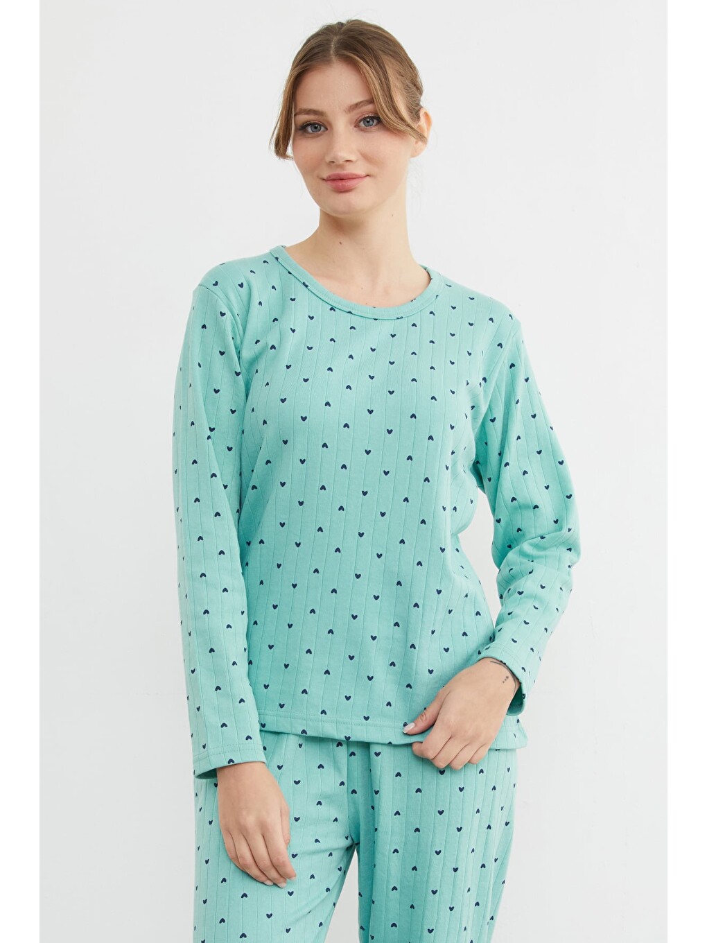 Yeşil Büyük Beden Yıldız Desenli Pijama Takımı-3