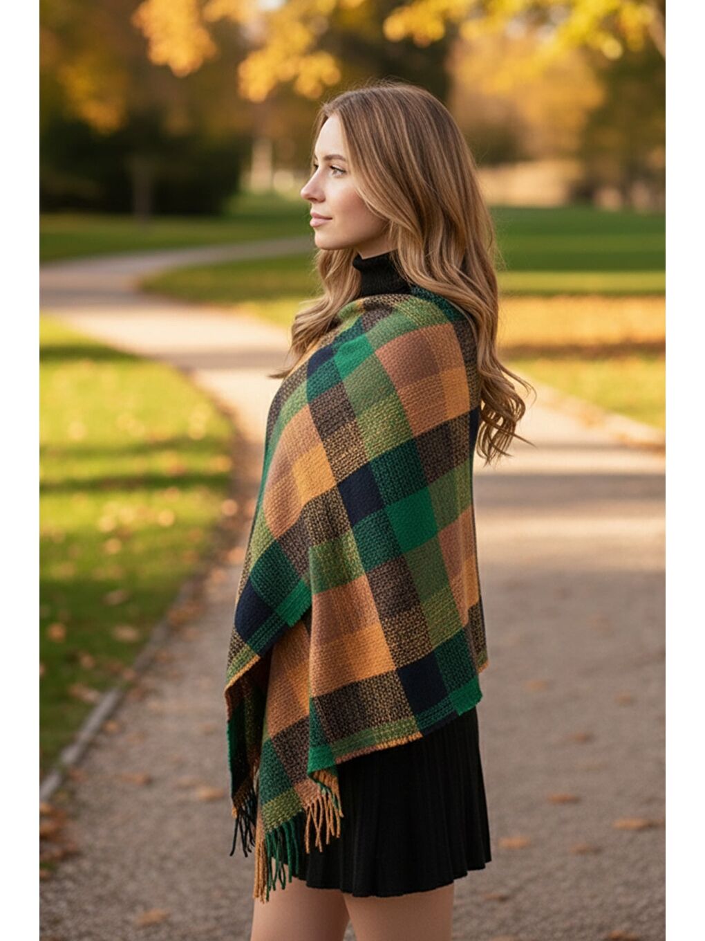 Yeşil Ekose Desenli Yumuşak Dokulu Şal-1