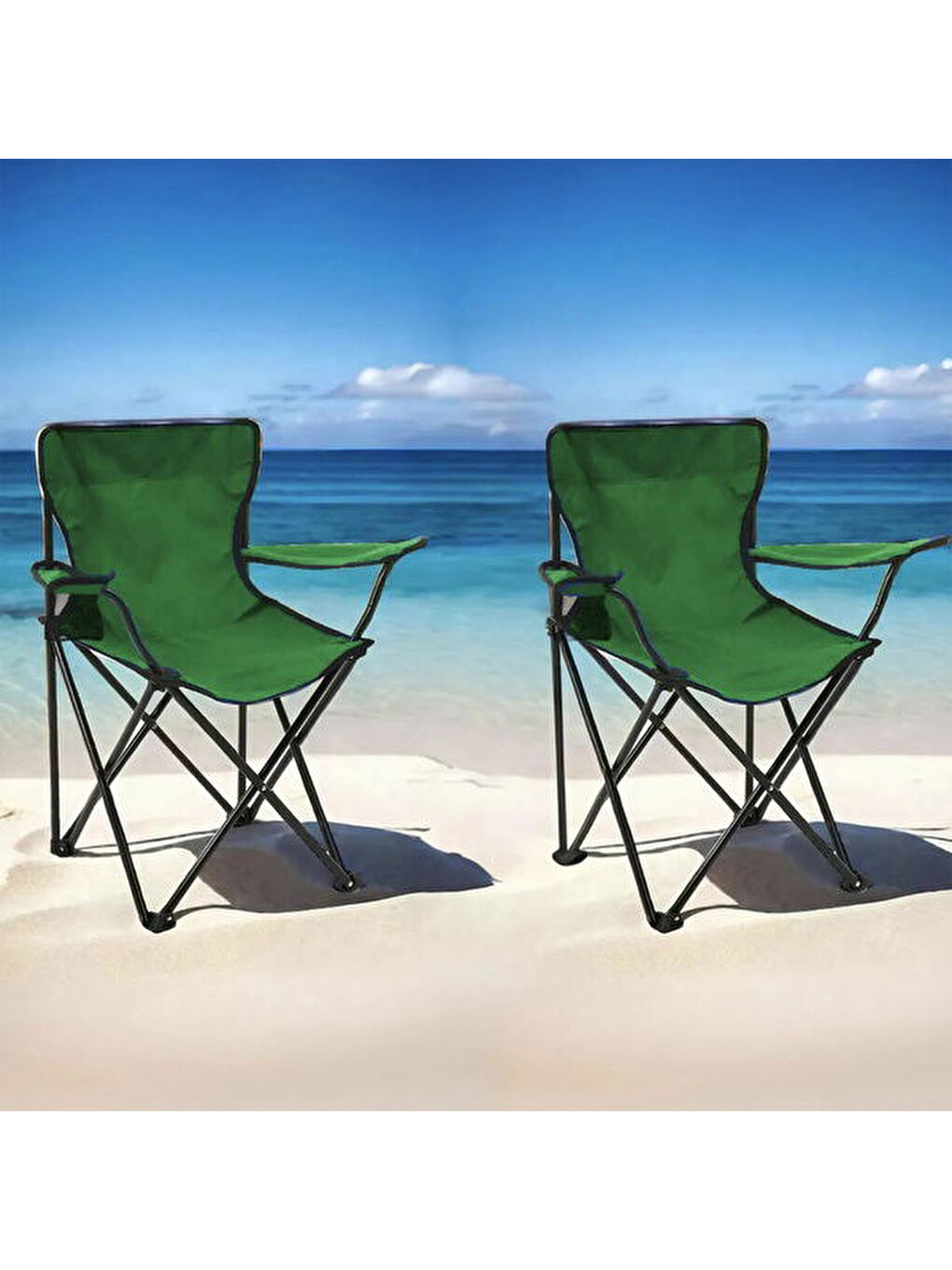 2'li Piknik ve Kamp Sandalyesi - Yeşil-4