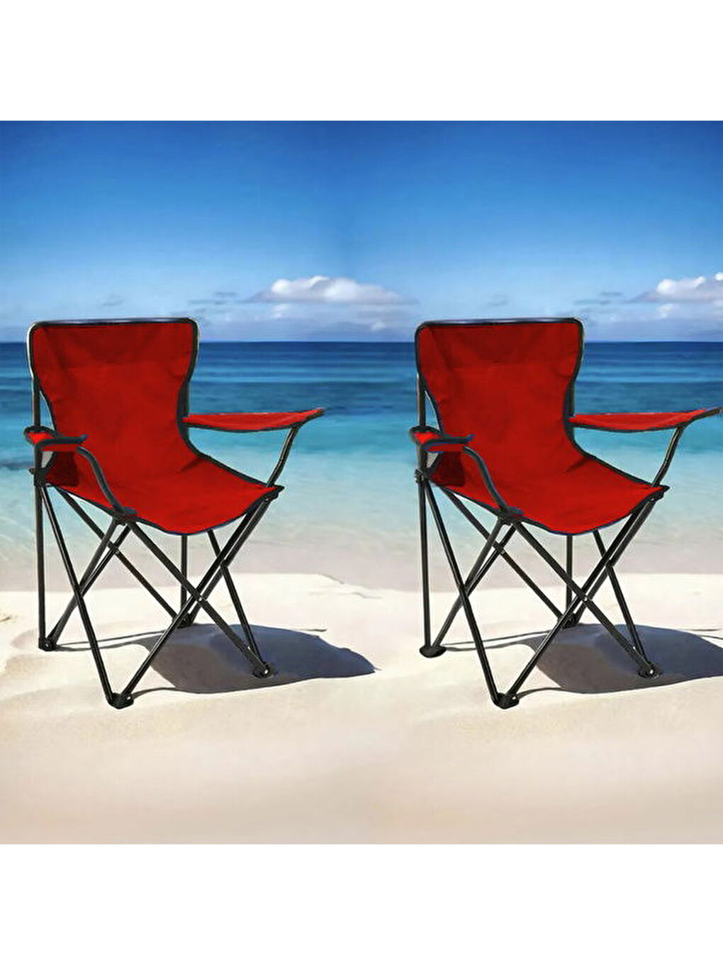 2'li Piknik ve Kamp Sandalyesi - Kırmızı