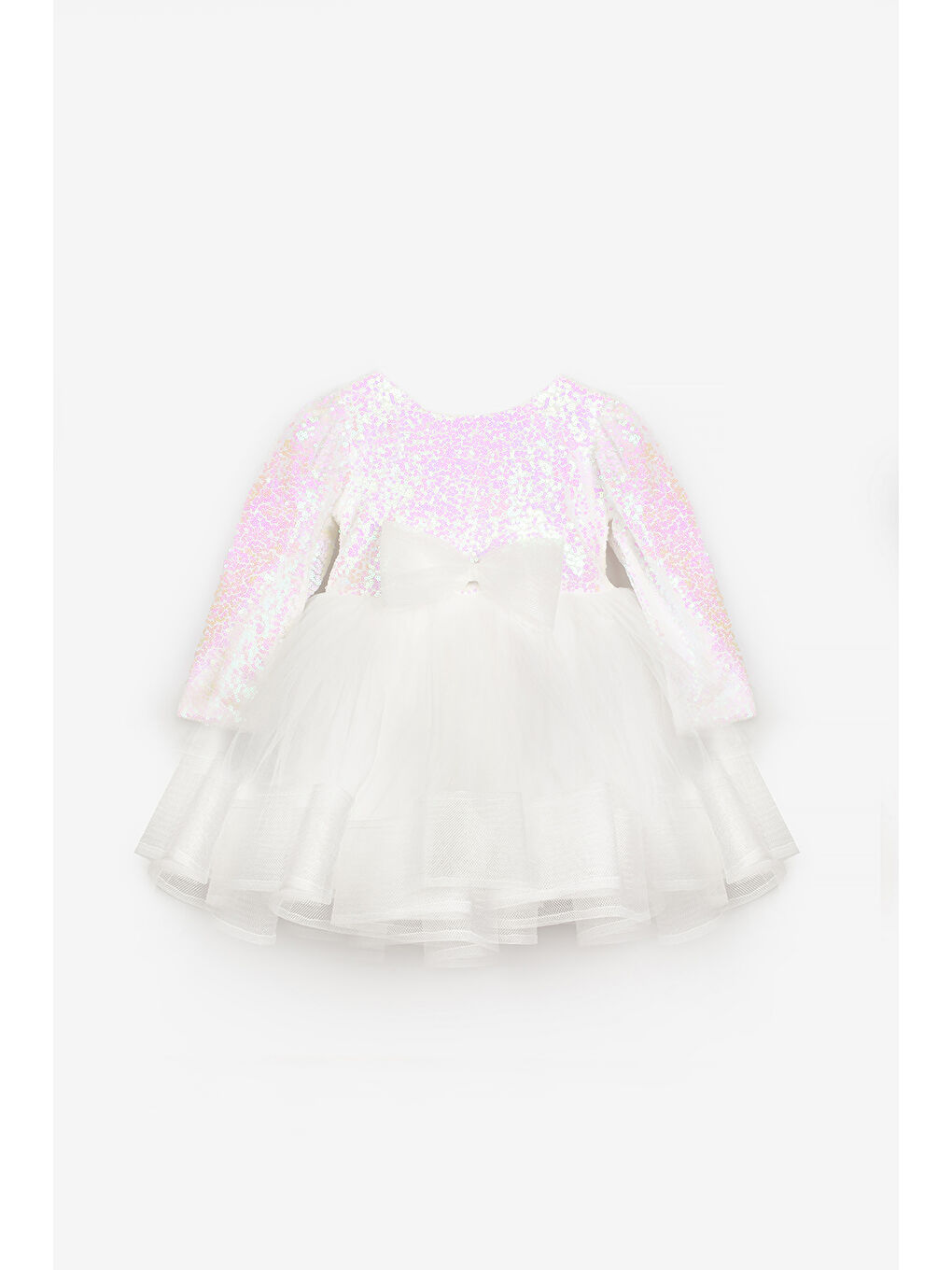 Beyaz Pullu Grenli Fiyonk Detaylı Kız Çocuk Elbise - Irene-4