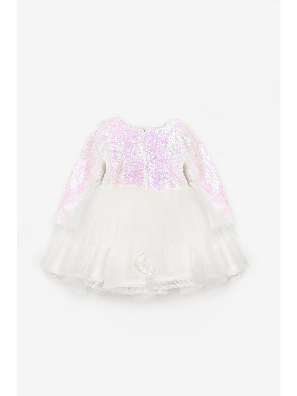 Beyaz Pullu Grenli Fiyonk Detaylı Kız Çocuk Elbise - Irene-5