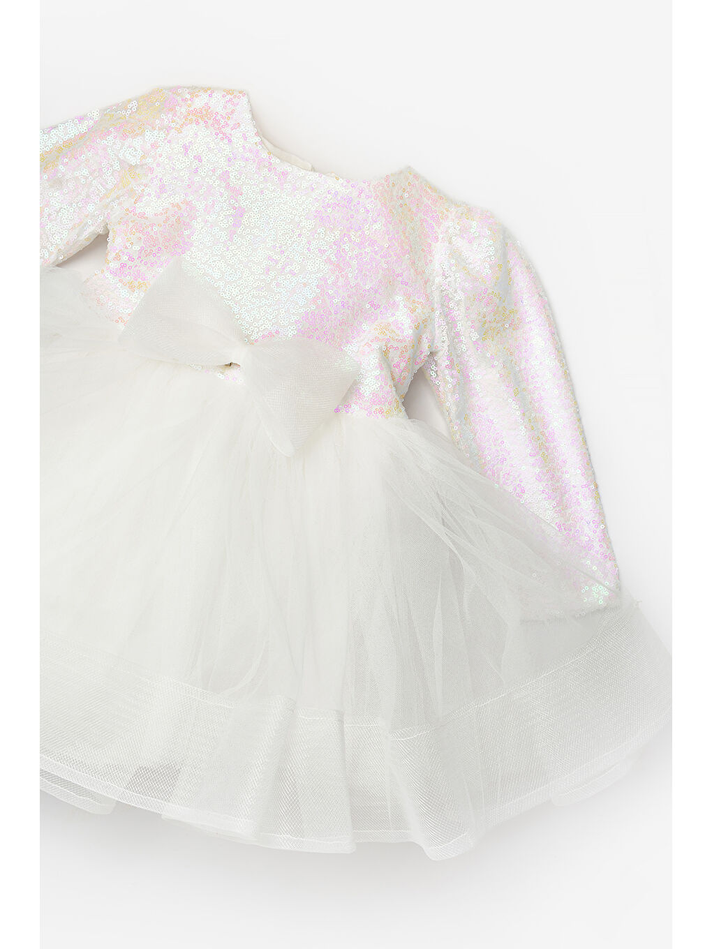 Beyaz Pullu Grenli Fiyonk Detaylı Kız Çocuk Elbise - Irene-6