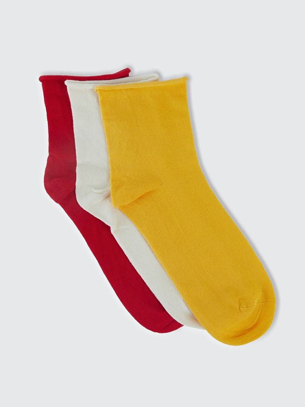Kadın Kırmızı Mix Pamuk Karışımlı Renkli 3'Lü Kısa Çorap Seti