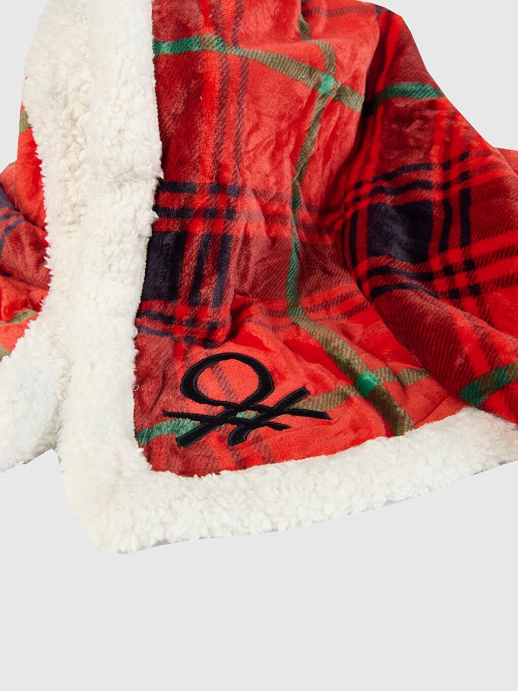 Unisex Kırmızı Ucu Logo Baskılı Tamamı Desenli Yumuşak Kenarlı Battaniye-1