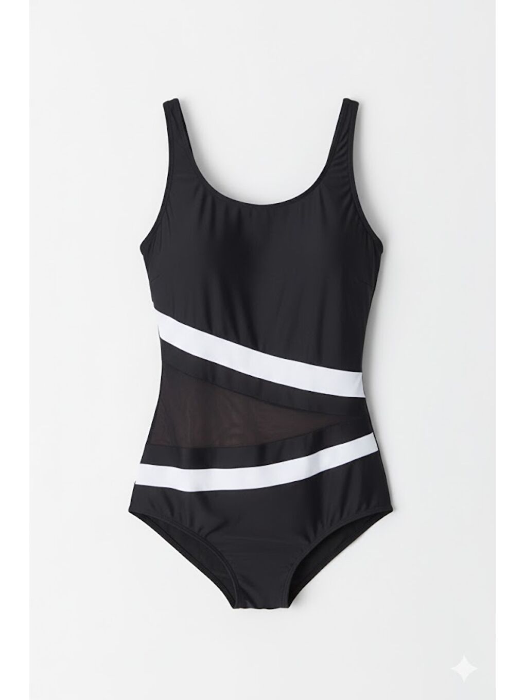 U Yaka Tül Detaylı Mayo 7706 Siyah/Beyaz