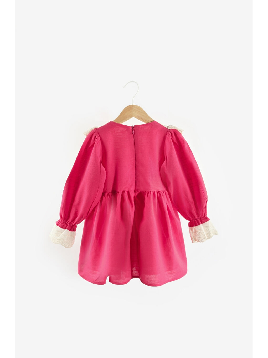 Fuşya Fisto Yakalı Keten Kız Çocuk Elbise - Trinetta-1