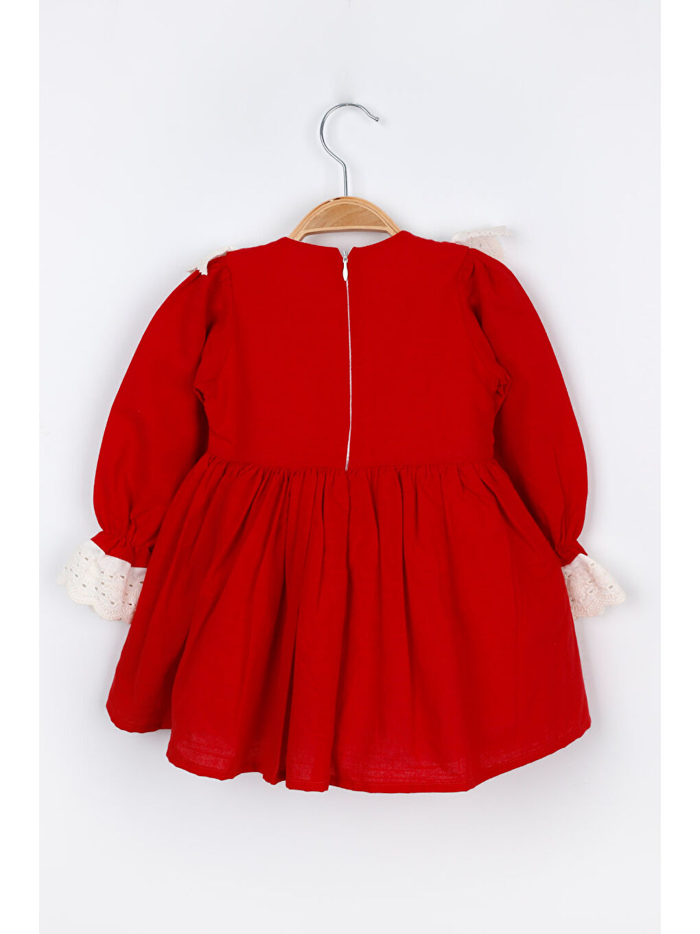 Kırmızı Fisto Yakalı Keten Kız Çocuk Elbise - Trinetta-5