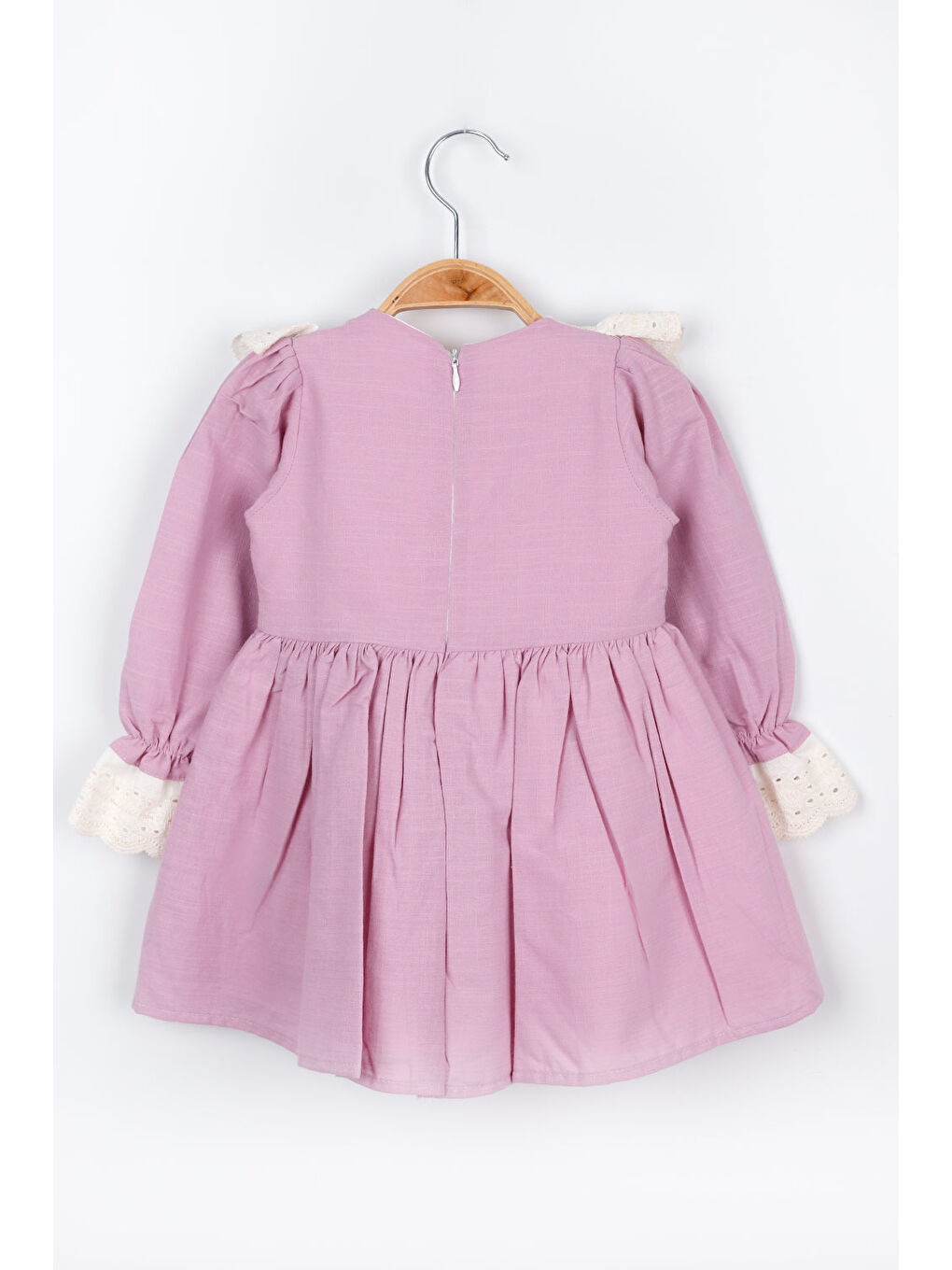 Lila Fisto Yakalı Keten Kız Çocuk Elbise - Trinetta-3