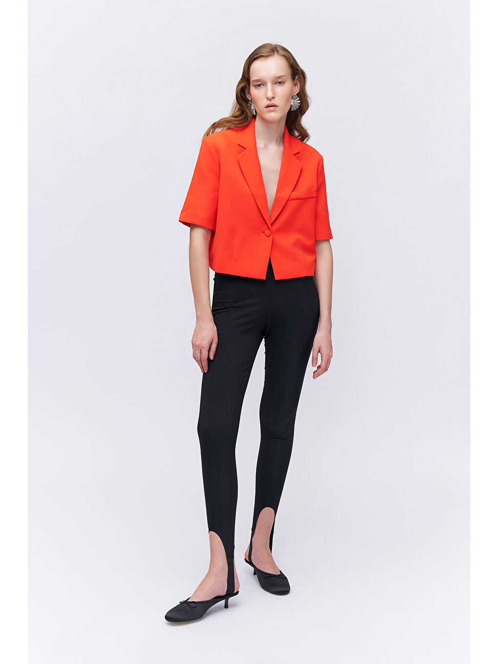 Kısa Kol Crop Blazer Ceket Turuncu-1