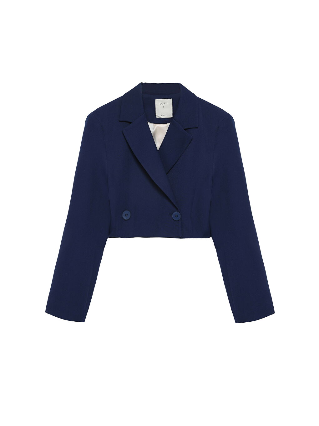 Kruvaze Crop Blazer Ceket Lacivert-1