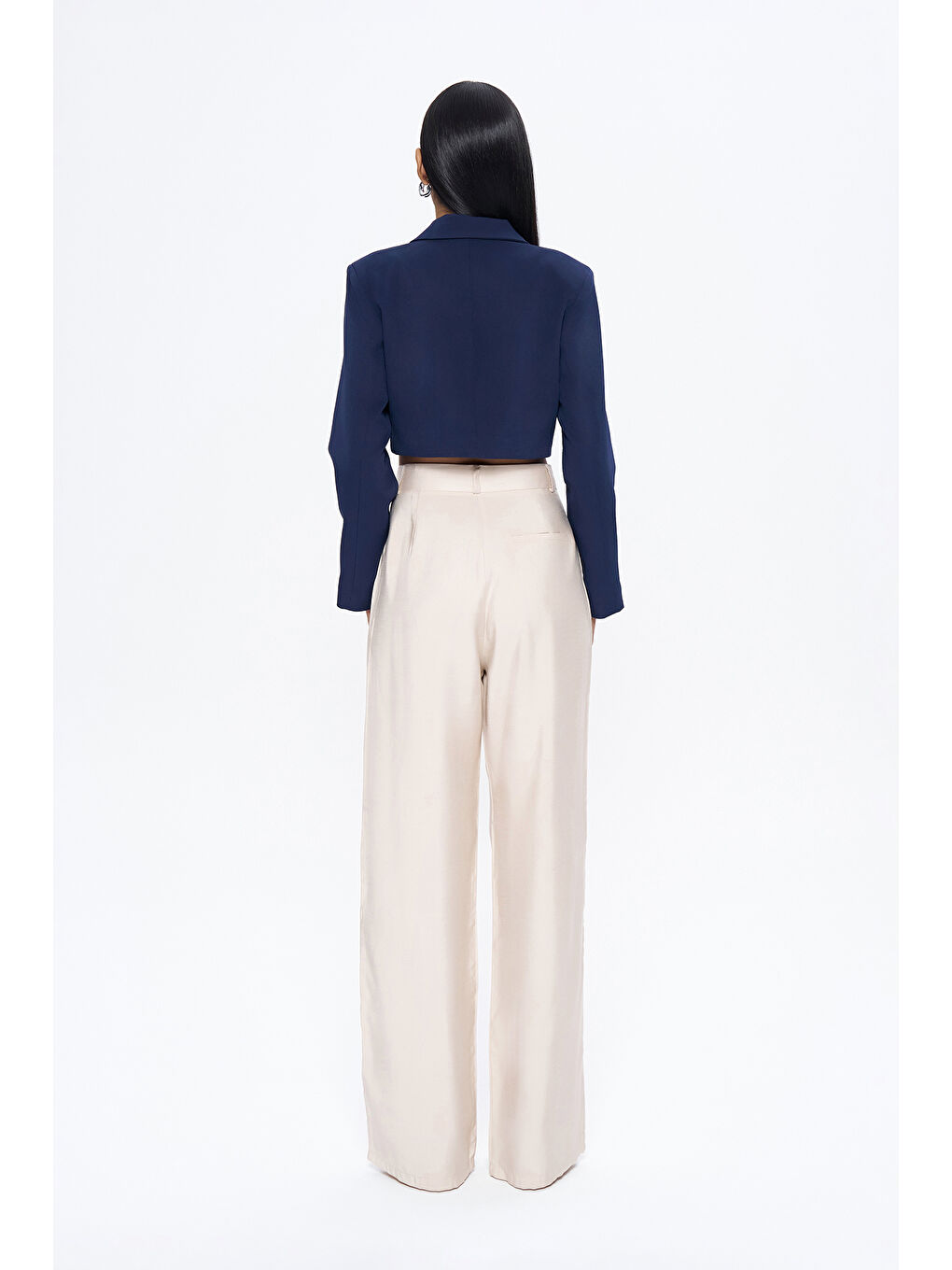 Kruvaze Crop Blazer Ceket Lacivert-4