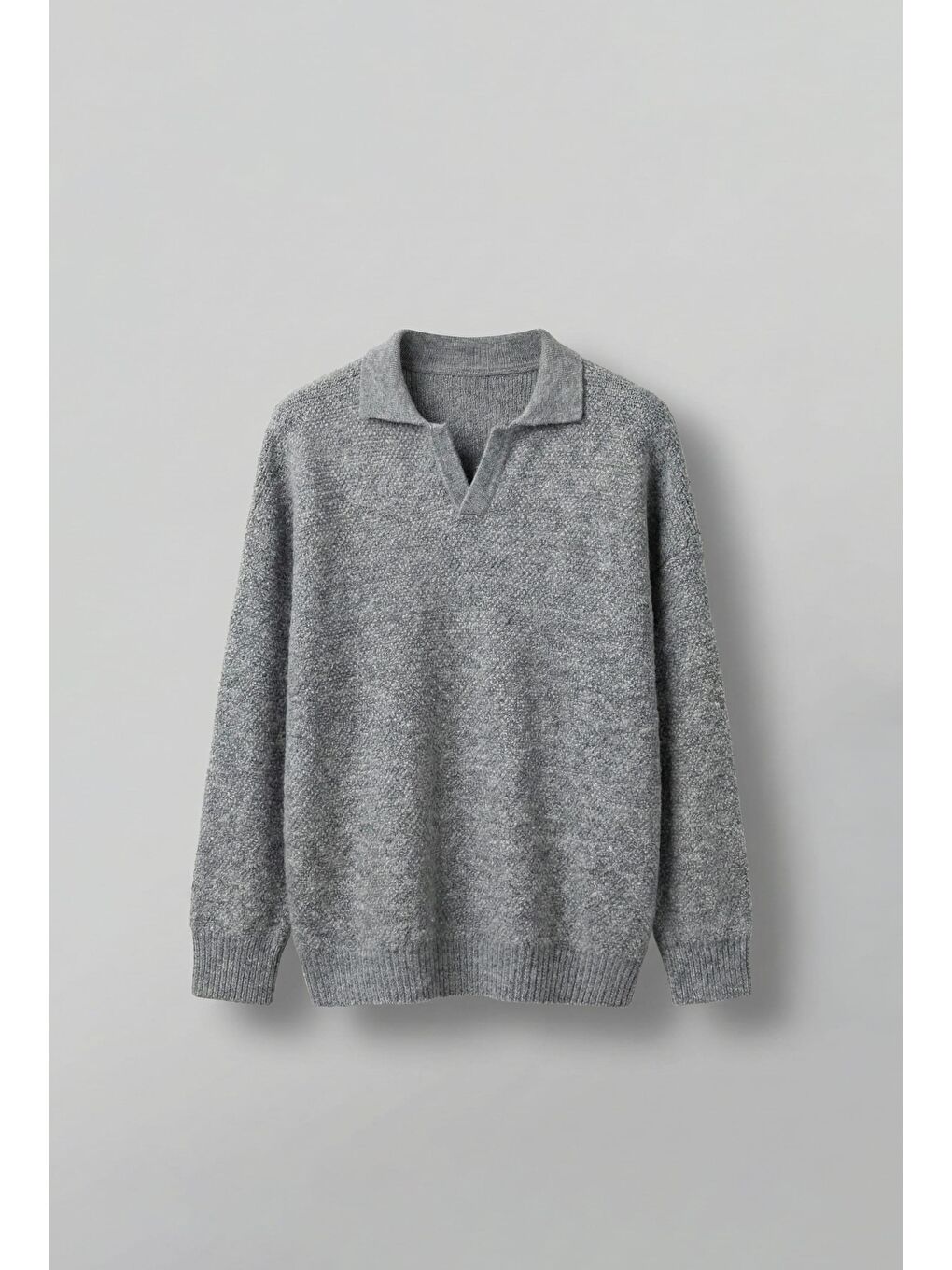 Erkek Oversize Dokulu Kazak Gri