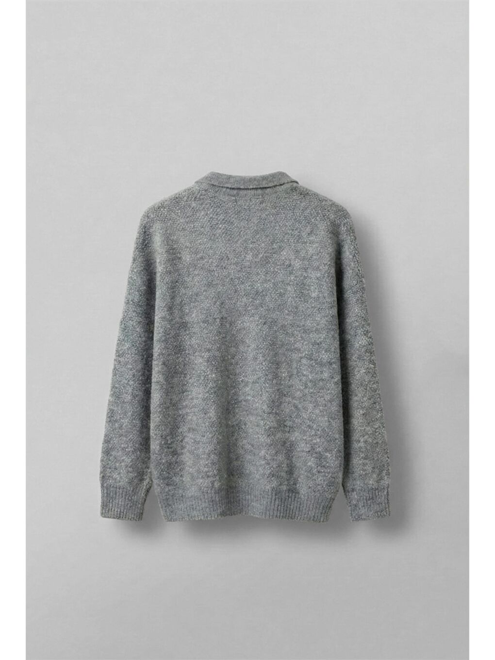 Erkek Oversize Dokulu Kazak Gri-1