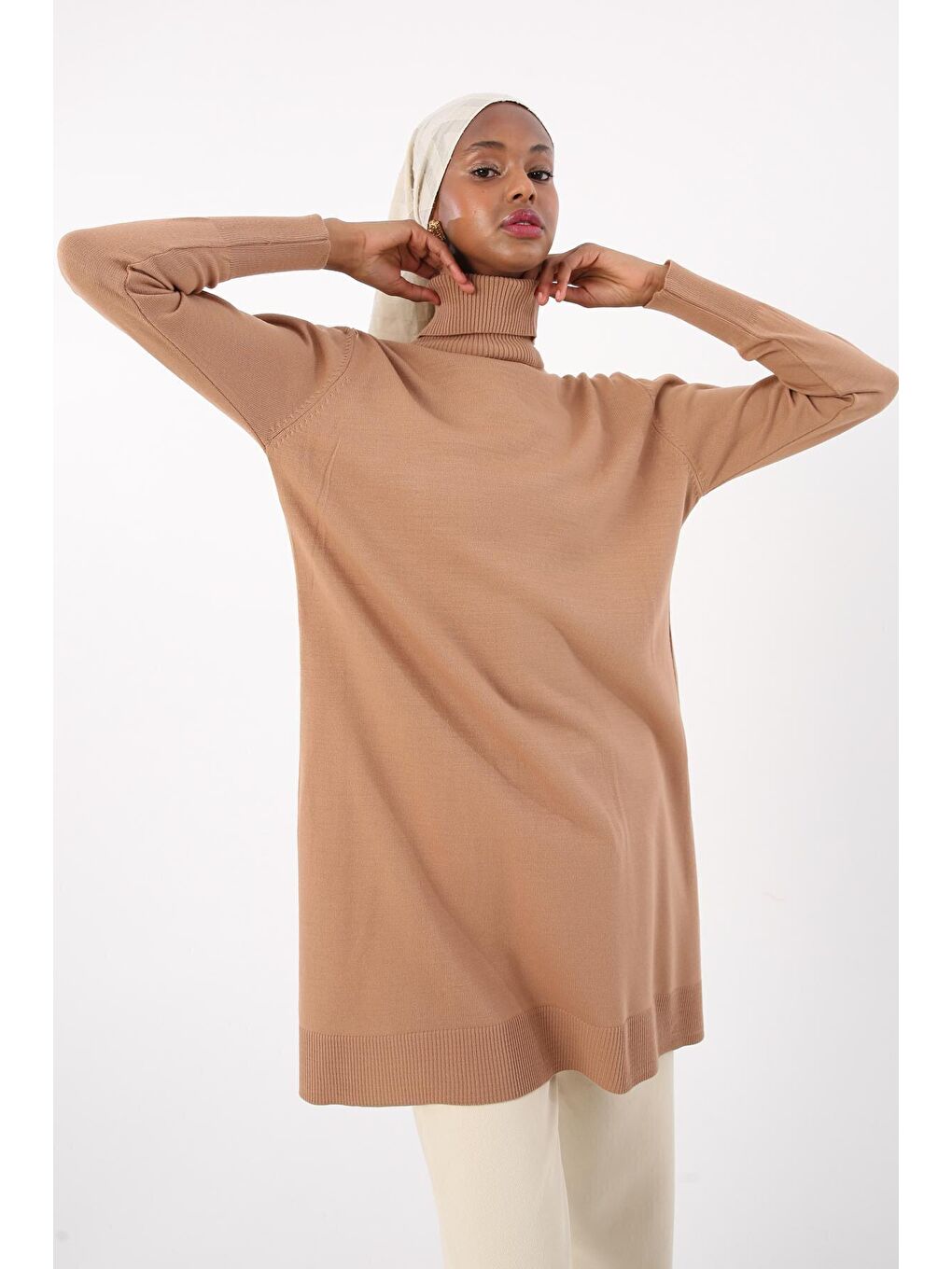 ALLDAY Bej Camel Balıkçı Yaka Triko Tunik - 4