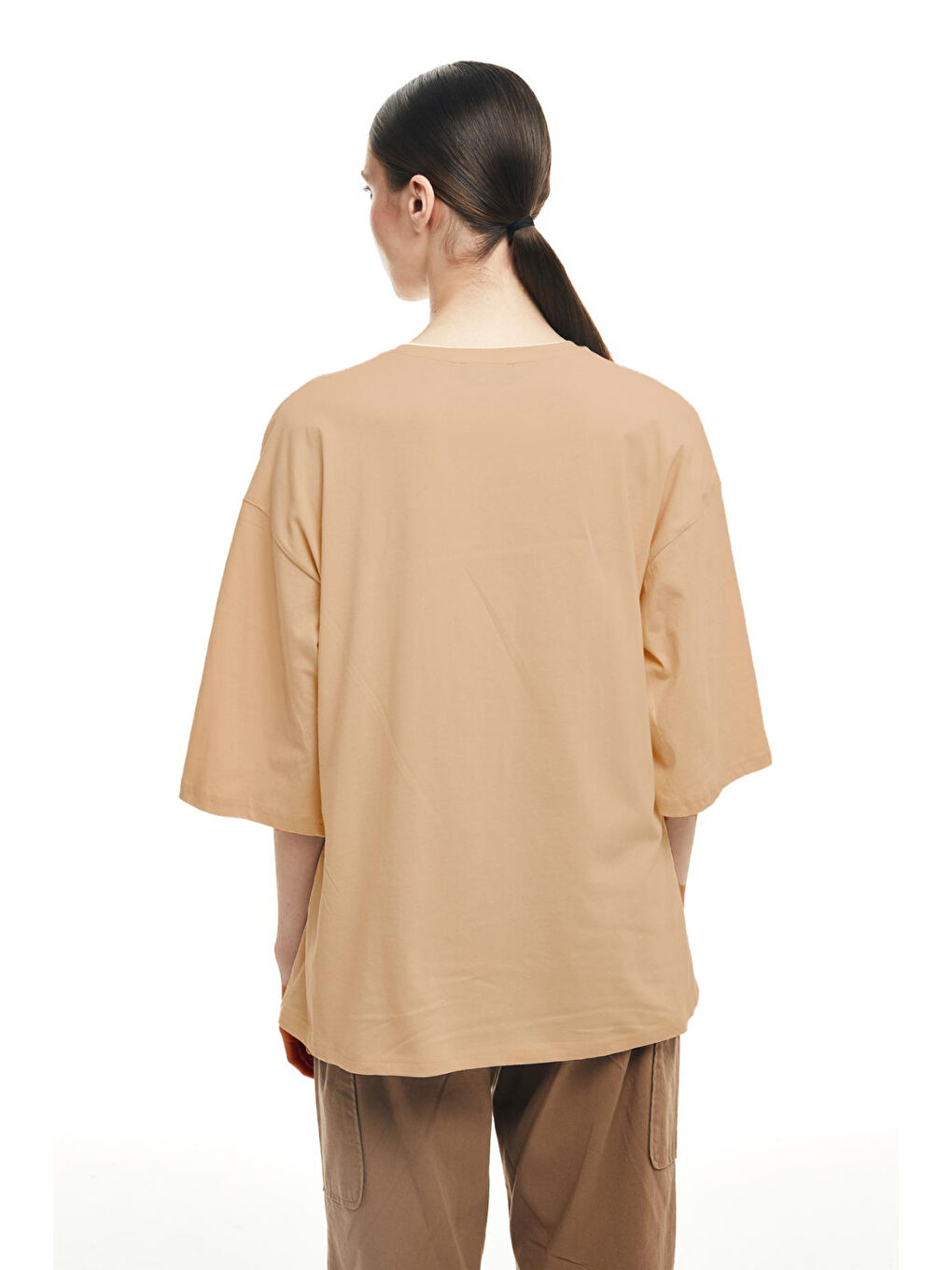 Truvakar Kol Basic Oversize Tişört Bej-4