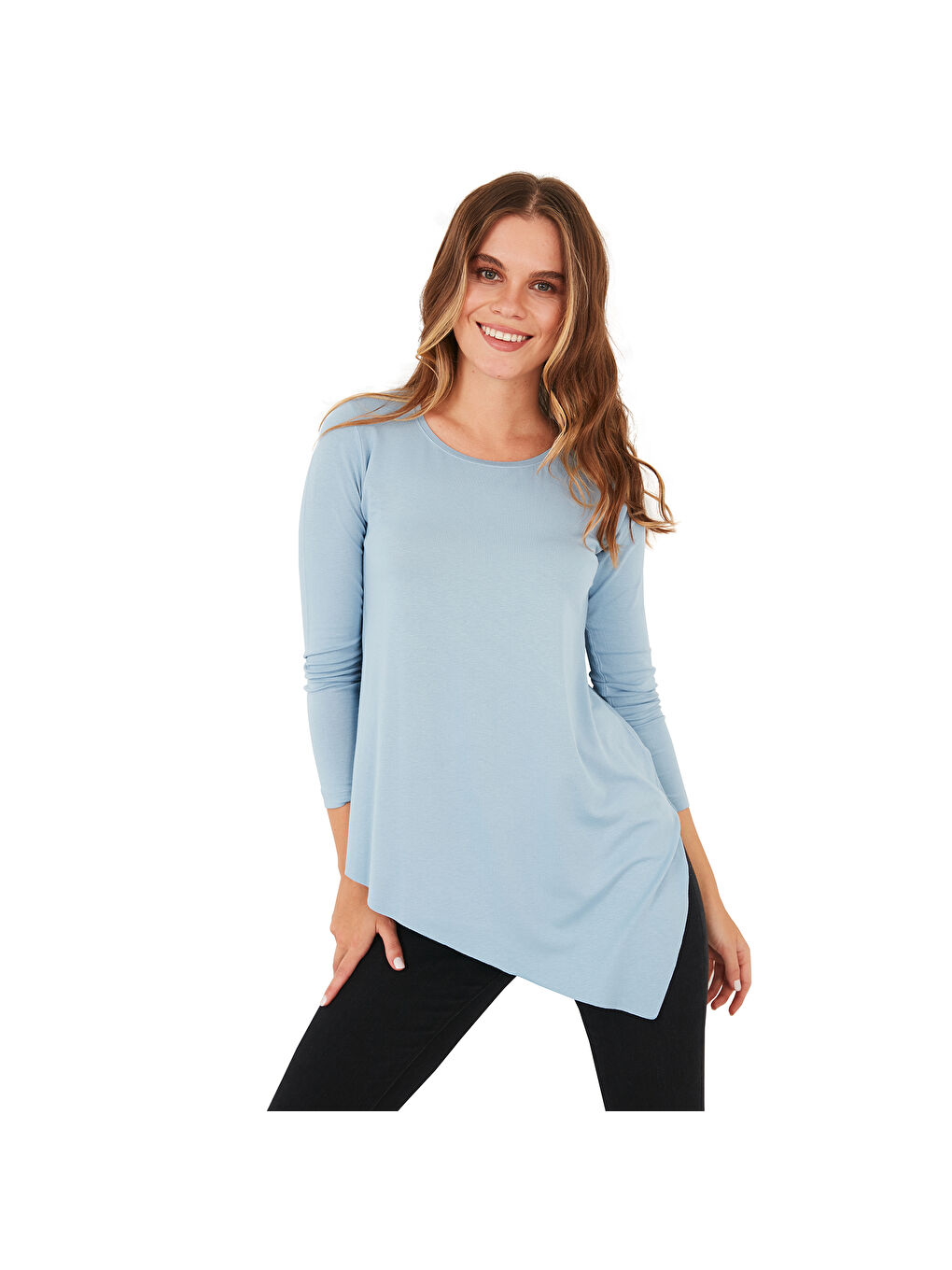 Mavi Asimetrik Kesim Bisiklet Yaka Bluz 5863545-6