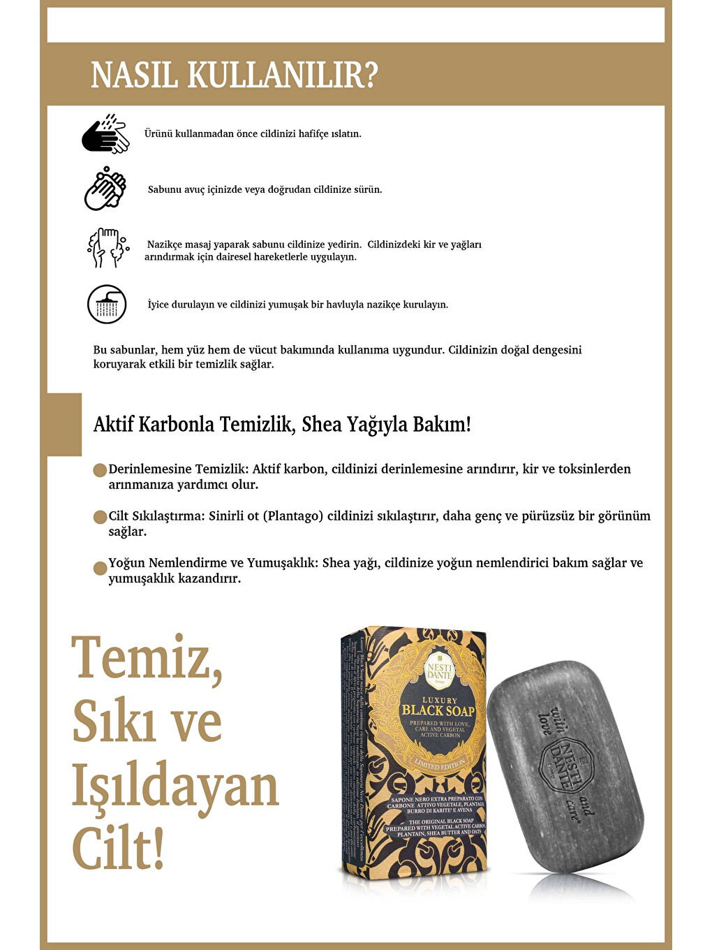 Luxury Black Katı Sabun 250 gr | Aktif Karbon ve Shea Yağı | Canlandırıcı ve Sıkılaştırıcı | Banyo S-3