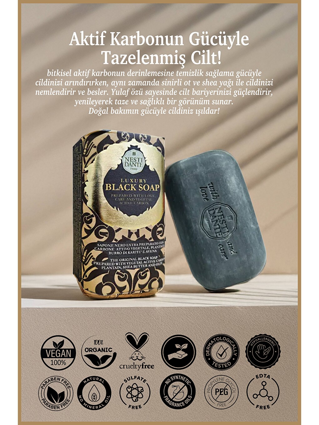 Luxury Black Katı Sabun 250 gr | Aktif Karbon ve Shea Yağı | Canlandırıcı ve Sıkılaştırıcı | Banyo S-1