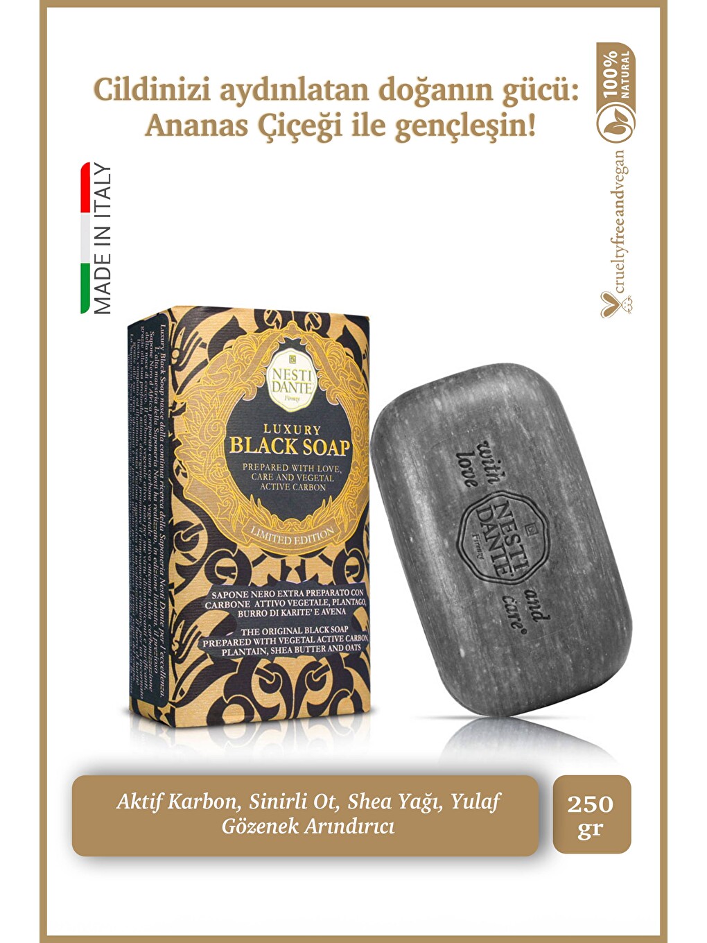 Luxury Black Katı Sabun 250 gr | Aktif Karbon ve Shea Yağı | Canlandırıcı ve Sıkılaştırıcı | Banyo S
