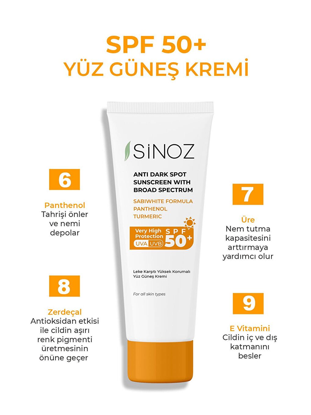 Sinoz SPF 50+ Yüksek Koruyucu Yüz Güneş Kremi 50 ml Normal ve Kuru Ciltler İçin - 2