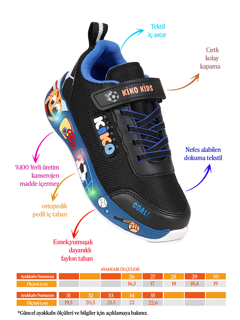 Siyah Velcro Işıklı Günlük Cırtlı Erkek Çocuk Spor Ayakkabı-1