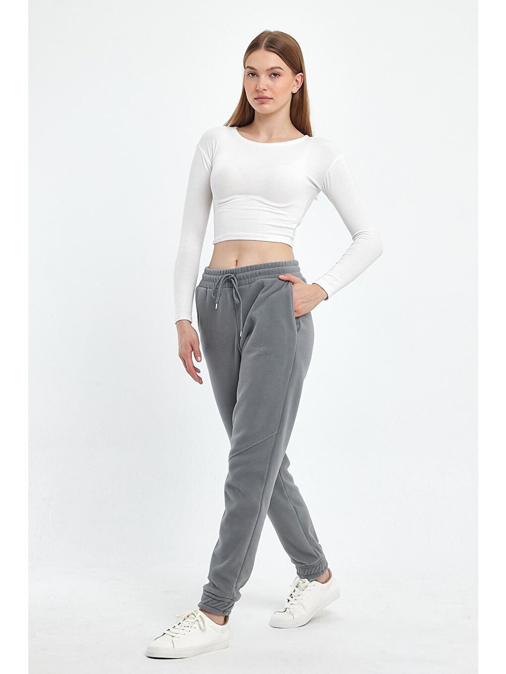 Gri Kadın Rahat Kalıp Softech Polar Sweat Eşofman Altı SPR24EA97