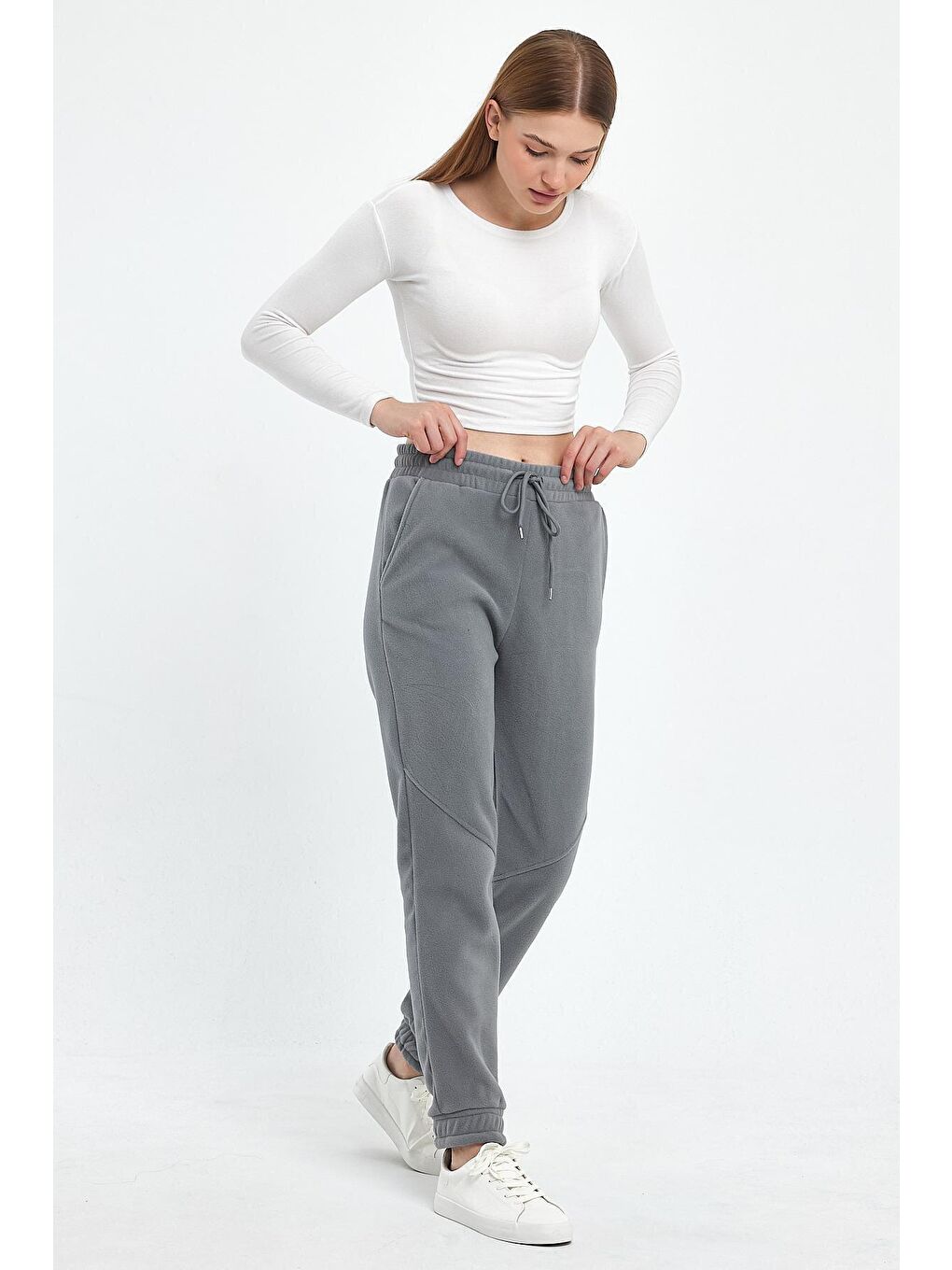 Gri Kadın Rahat Kalıp Softech Polar Sweat Eşofman Altı SPR24EA97-2