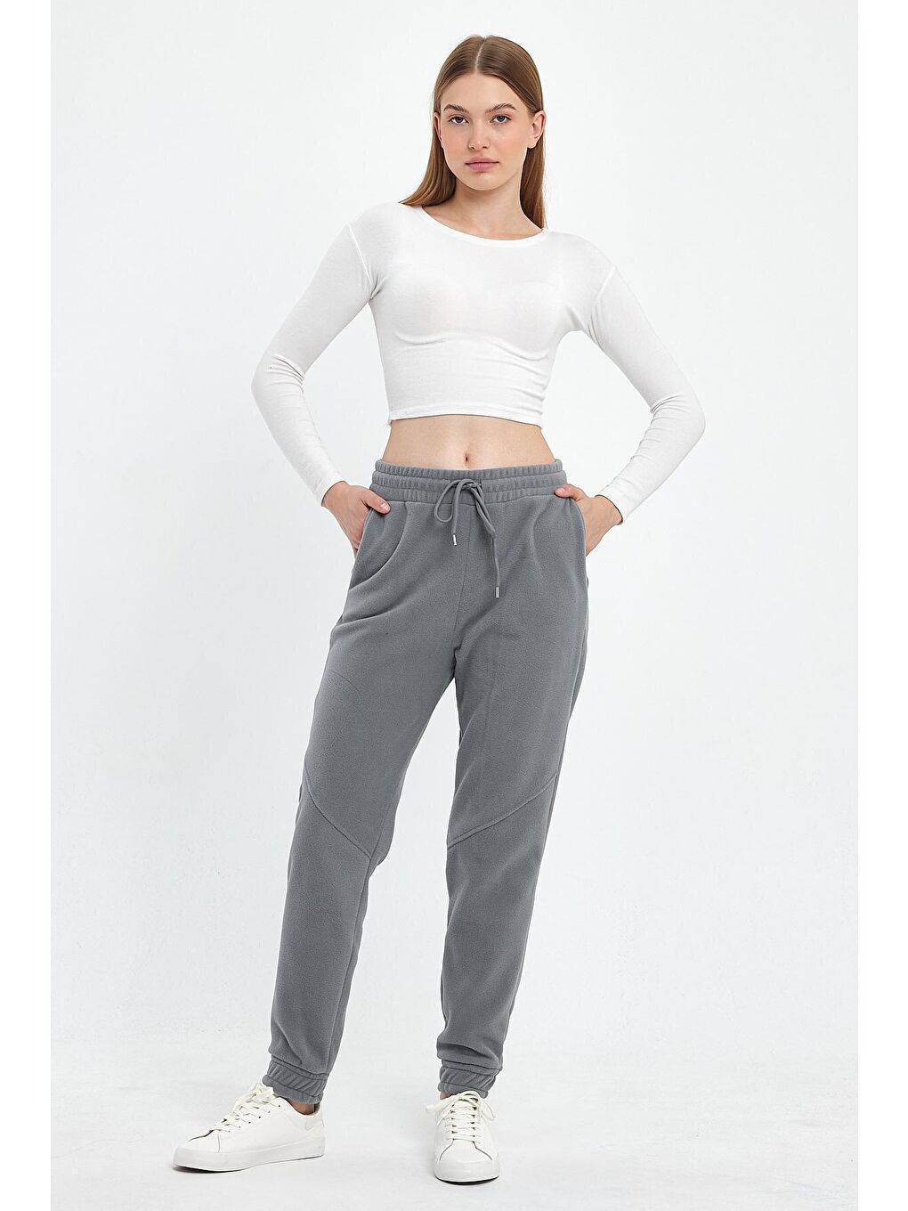 Gri Kadın Rahat Kalıp Softech Polar Sweat Eşofman Altı SPR24EA97-4