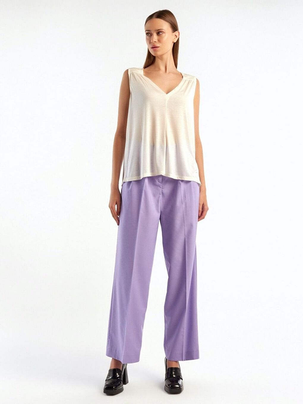 Ekru Kadın Krem %100 Liyosel V Yaka Bluz