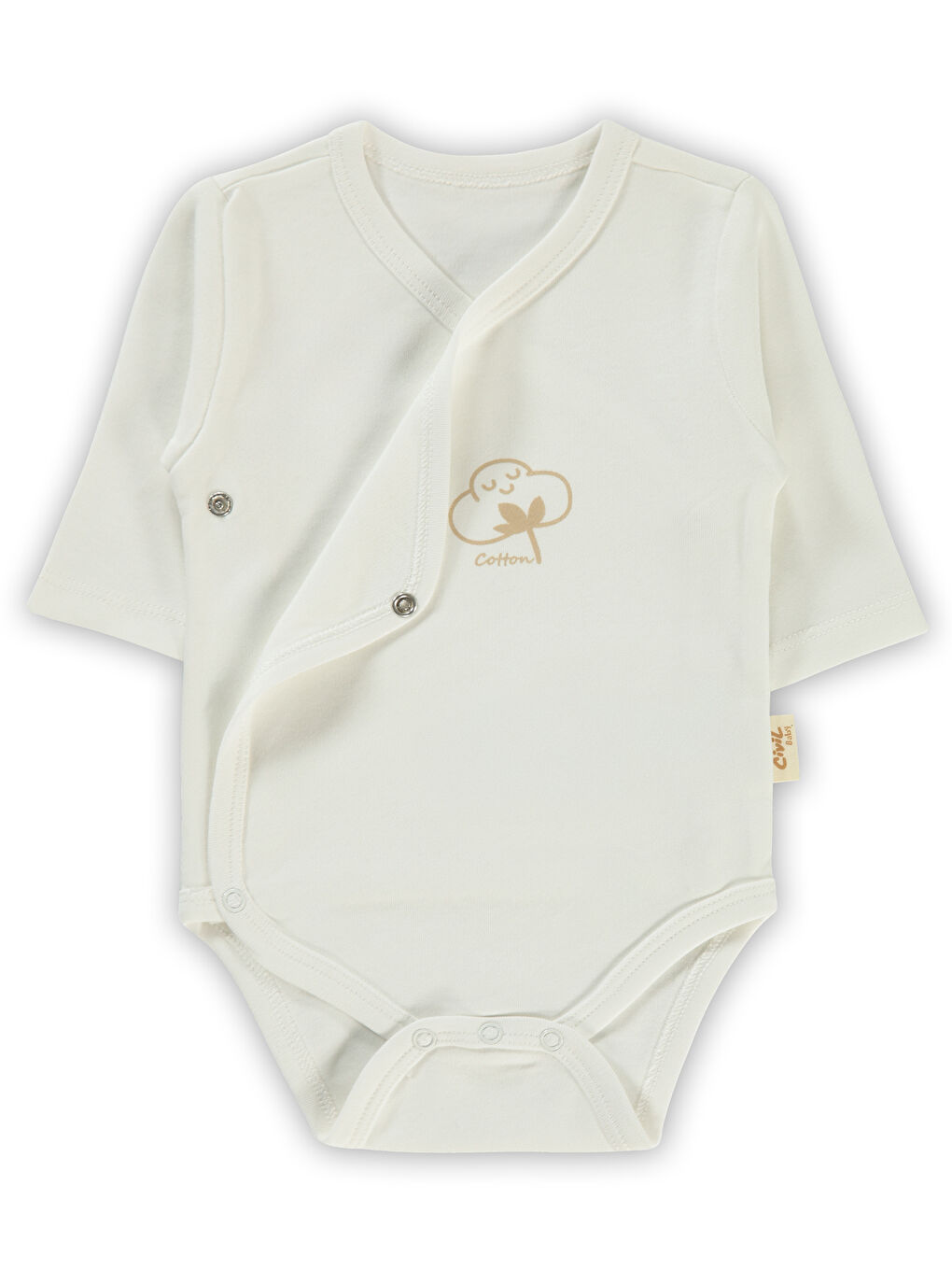 Baby Organik Pamuklu Kruvaze 0-6 Ay Çıtçıtlı Badi - Ekru 6-9 Ay