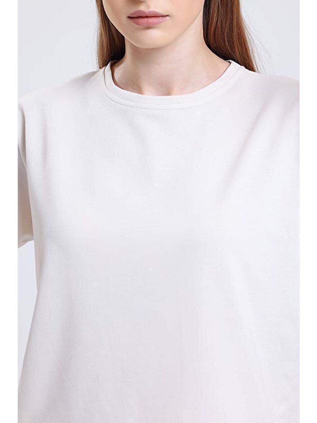 Ekru Bisiklet Yaka Kısa Kollu Şortlu Kadın Pijama Takımı-2