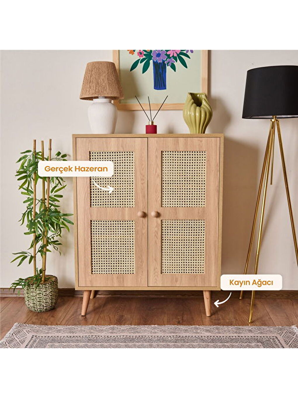 Kahverengi 2 Kapaklı Hazeran Çok Amaçlı Dolap - Safir Meşe - 80 cm