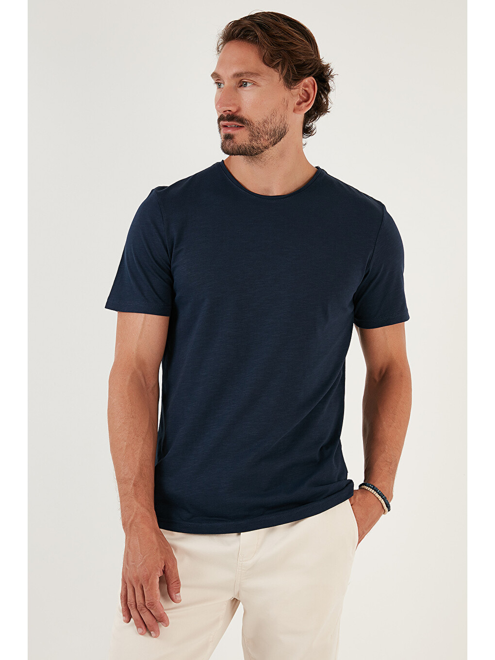 İndigo Bisiklet Yaka %100 Pamuk Slim Fit Basic Tişört 59020001-1
