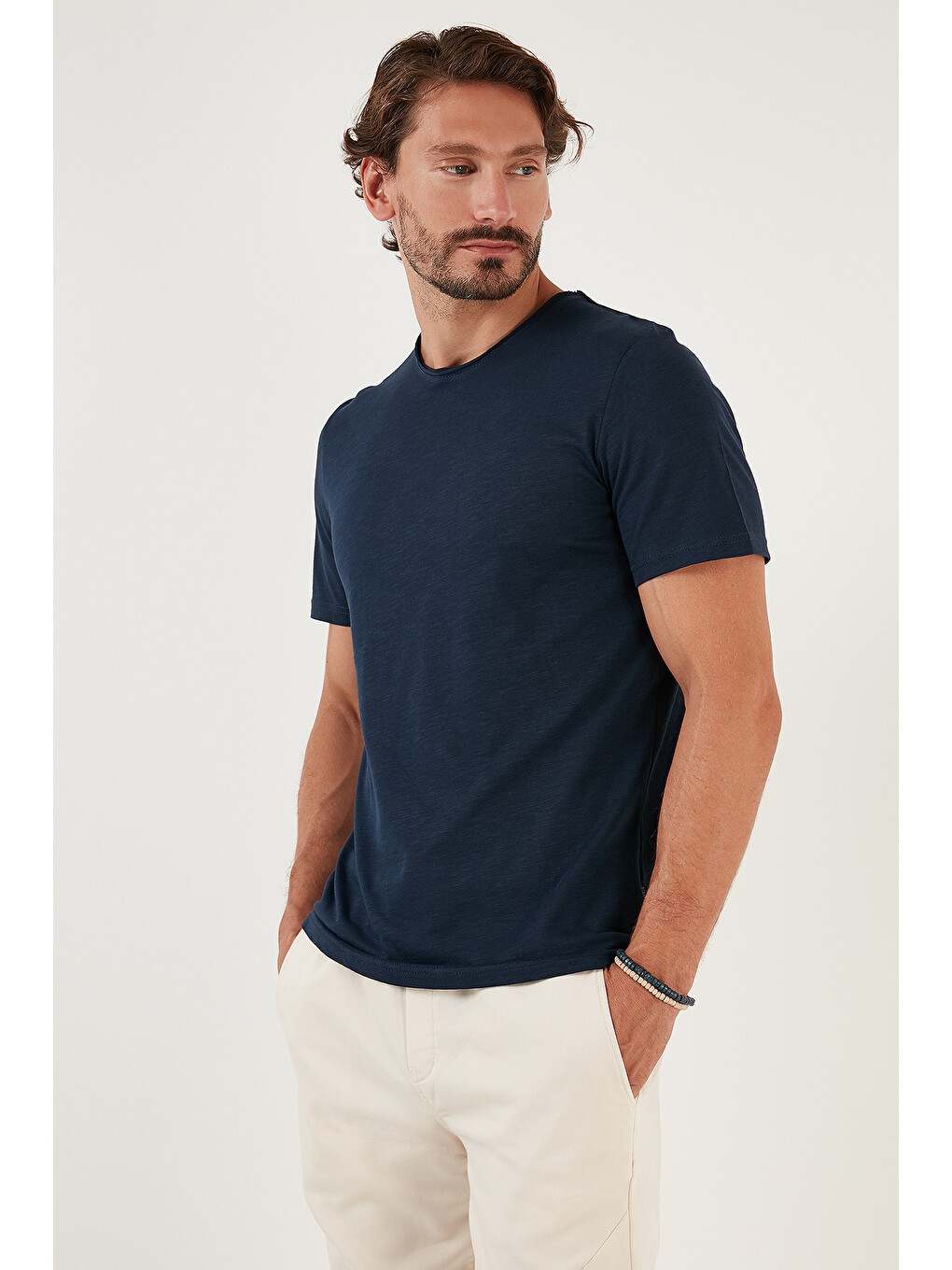 İndigo Bisiklet Yaka %100 Pamuk Slim Fit Basic Tişört 59020001-2