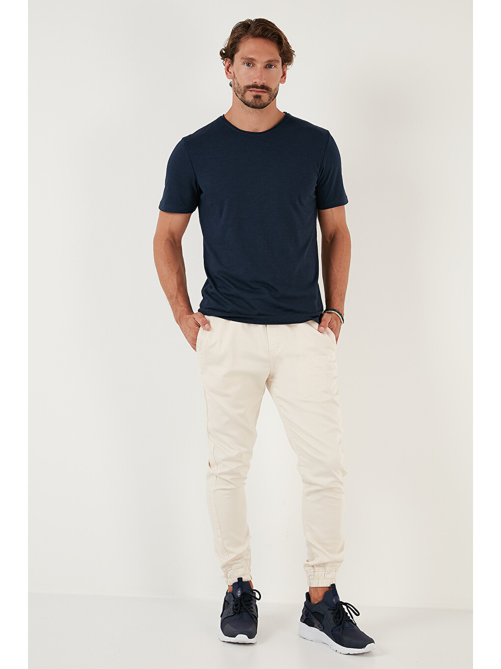 İndigo Bisiklet Yaka %100 Pamuk Slim Fit Basic Tişört 59020001-3