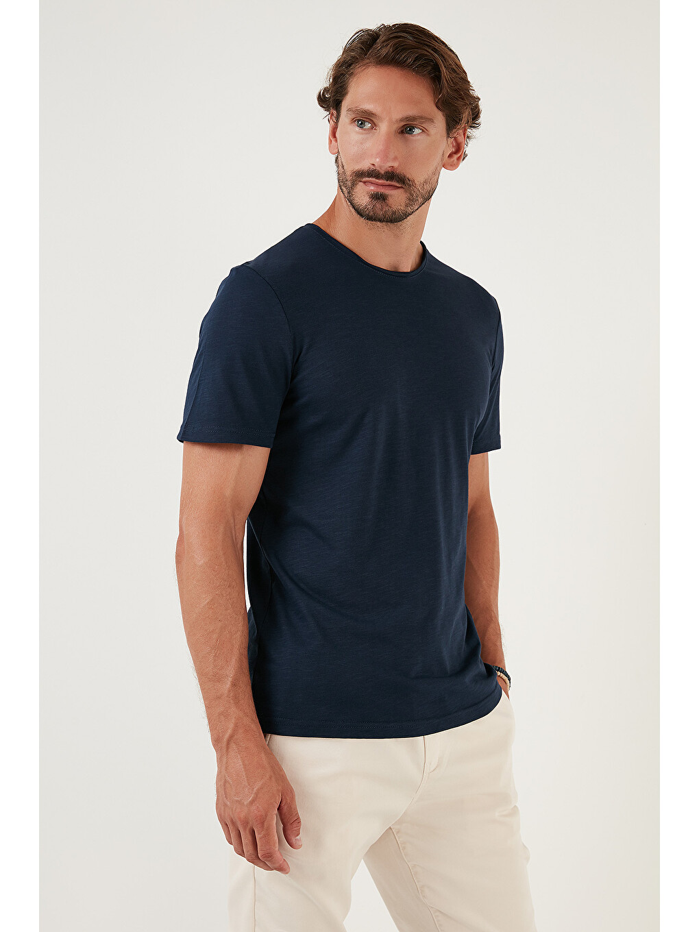 İndigo Bisiklet Yaka %100 Pamuk Slim Fit Basic Tişört 59020001-5