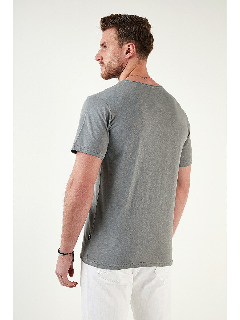 Haki Bisiklet Yaka %100 Pamuk Slim Fit Basic Tişört 59020001-4