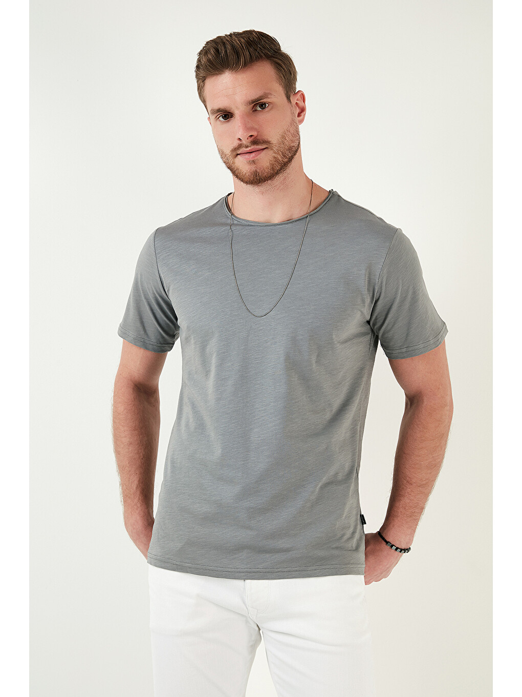 Haki Bisiklet Yaka %100 Pamuk Slim Fit Basic Tişört 59020001-5