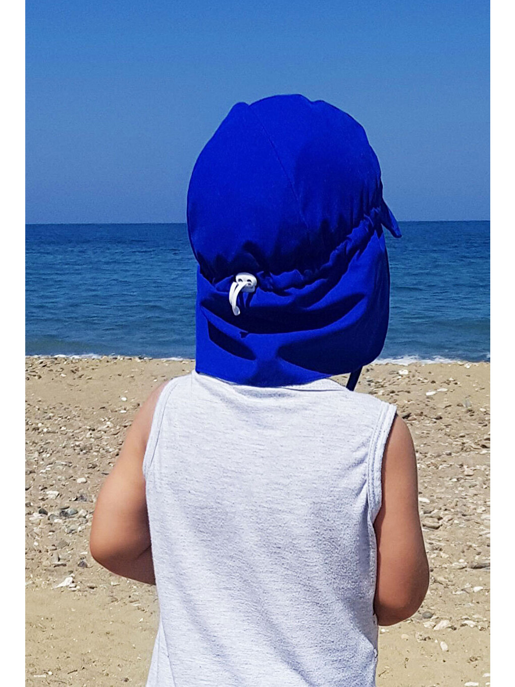Lacivert Flap, Ense Korumalı, Boyundan Bağlamalı, Arkadan Ayarlı, Çocuk Bebek Güneş Şapka-3