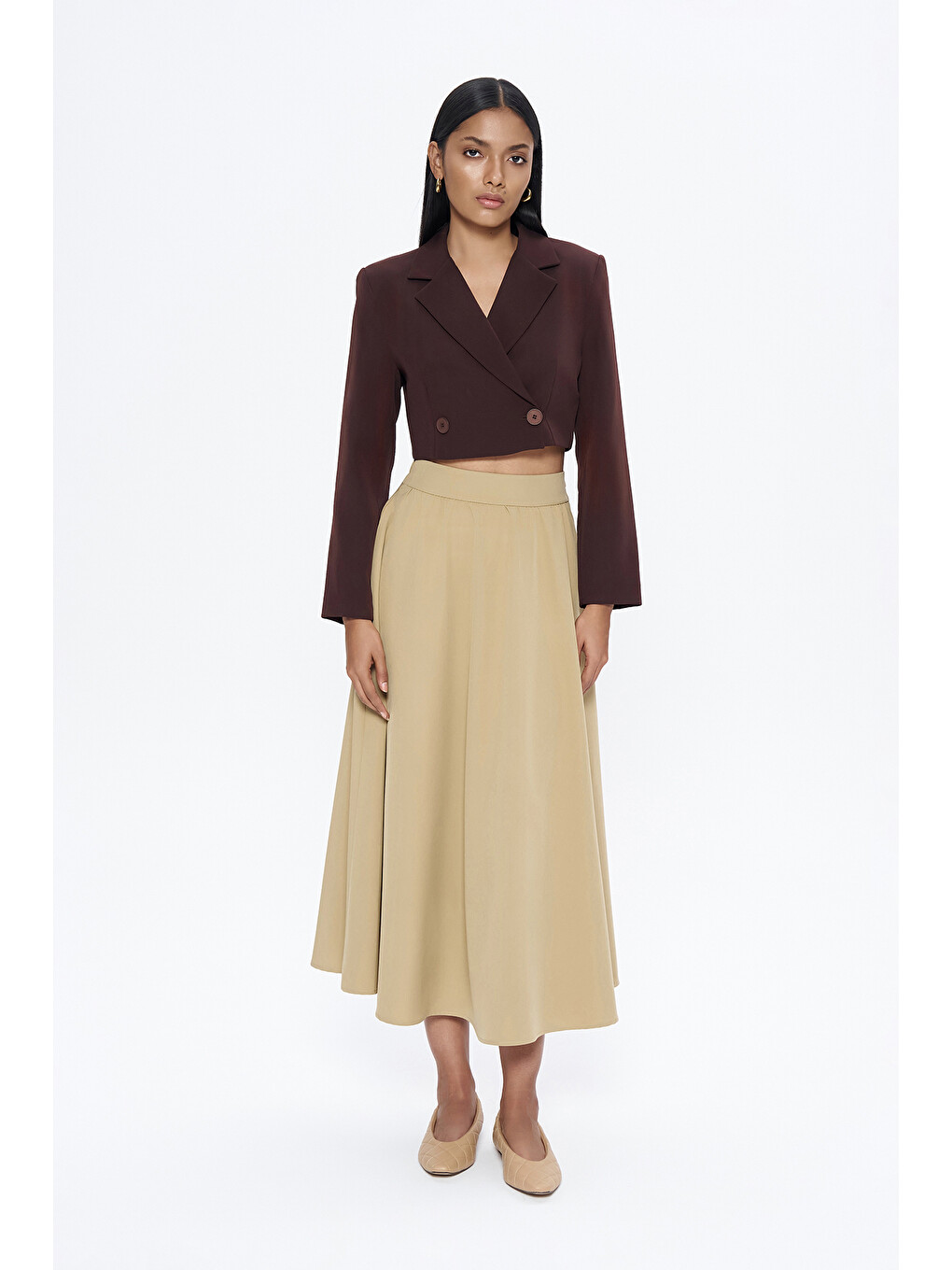 Kruvaze Crop Blazer Ceket Kahverengi-1