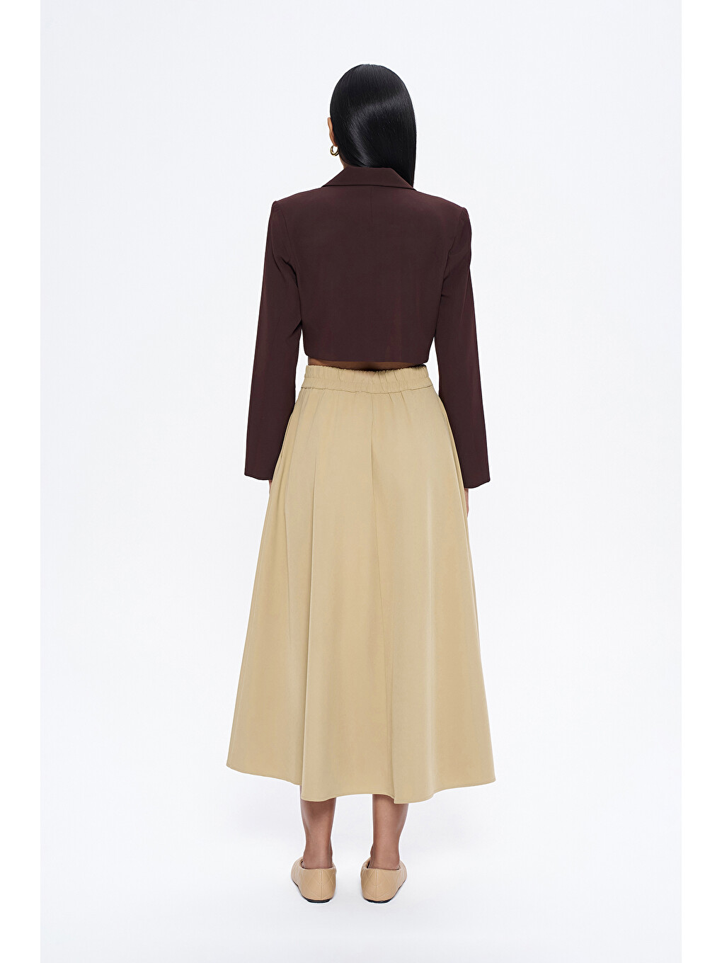 Kruvaze Crop Blazer Ceket Kahverengi-4