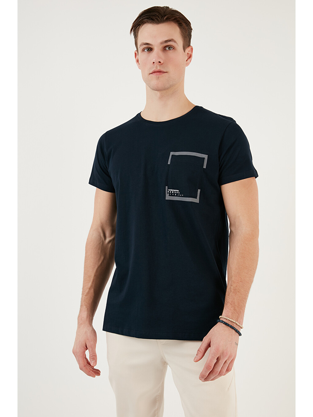 Lacivert Bisiklet Yaka % 100 Pamuklu Slim Fit Erkek T Shirt 541rework-1