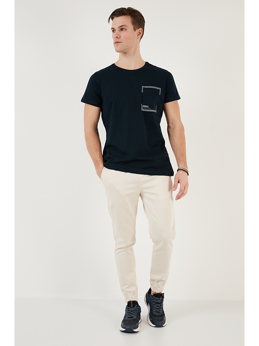 Lacivert Bisiklet Yaka % 100 Pamuklu Slim Fit Erkek T Shirt 541rework-2